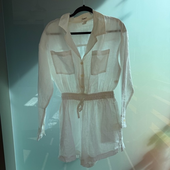 Vitamin A White Linen Swimsuit Romper - Picture 2 of 4